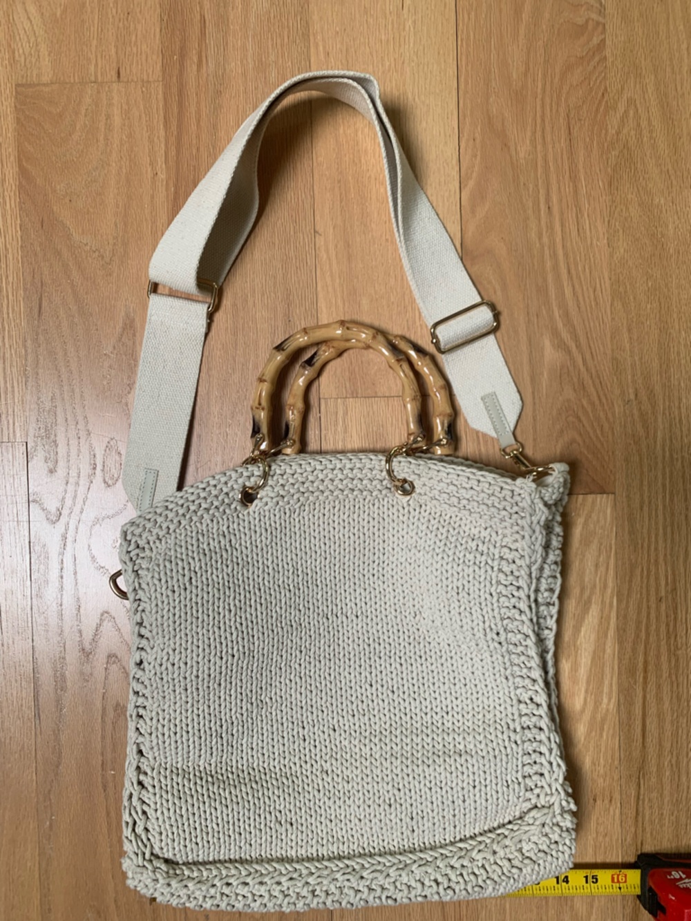 MER SEA Cream Knit Tote with Bamboo Handles - Picture 3 of 4